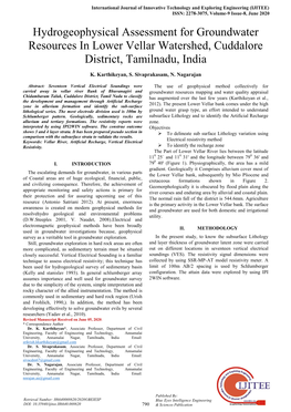 Hydrogeophysical Assessment for Groundwater Resources in Lower Vellar Watershed, Cuddalore District, Tamilnadu, India