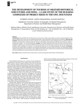 The Development of Tourism at Military-Historical Structures and Sites - a Case Study of the Building Complexes of Project Riese in the Owl Mountains