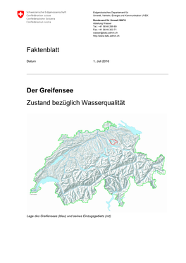 Faktenblatt Der Greifensee Zustand Bezüglich Wasserqualität