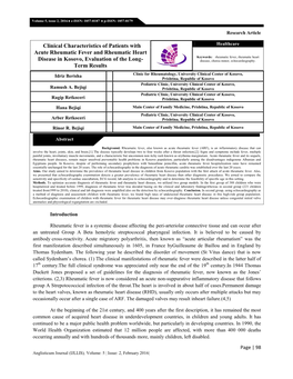 Clinical Characteristics of Patients with Acute Rheumatic Fever And