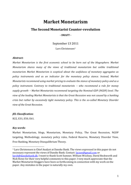 Market Monetarism the Second Monetarist Counter-Revolution - DRAFT