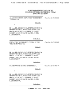 In Re: BP P.L.C. Securities Litigation 10-MD-02185-Consolidated