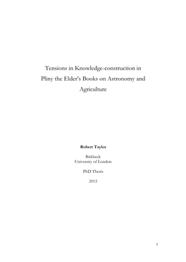 Tensions in Knowledge-Construction in Pliny the Elder's Books on Astronomy and Agriculture