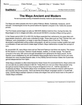 The Maya Ancient and Modern the Text Is Provided Courtesy of Vanderbilt University: Center for Latin American Studies