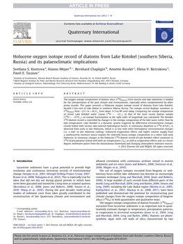 Holocene Oxygen Isotope Record of Diatoms from Lake Kotokel (Southern Siberia, Russia) and Its Palaeoclimatic Implications