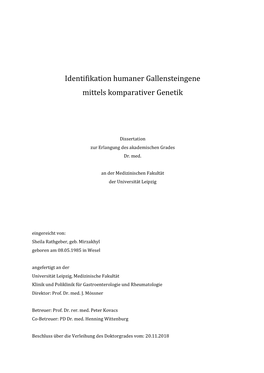 Identifikation Humaner Gallensteingene Mittels Komparativer Genetik