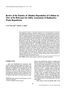 Review of the Kinetics of Alkaline Degradation of Cellulose in View of Its Relevance for Safety Assessment of Radioactive Waste Repositories