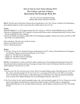 Arts of Asia Lecture Series Spring 2014 the Culture and Arts of Japan Sponsored by the Society for Asian Art