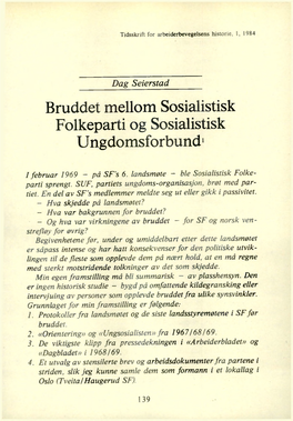 Bruddet Mellom Sosialistisk Folkeparti Og Sosialistisk Ungdomsforbund1