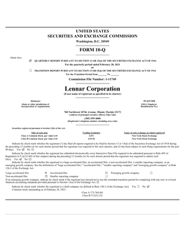 Lennar Corporation (Exact Name of Registrant As Specified in Its Charter)