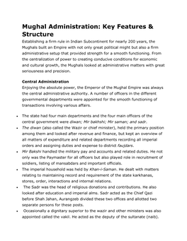 Mughal Administration: Key Features & Structure