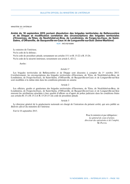 Arrêté Du 18 Septembre 2015 Portant Dissolution Des Brigades