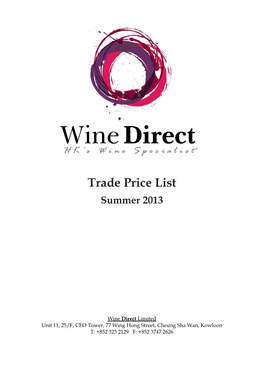 Trade Price List Summer 2013