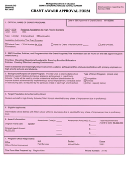 Grant a Ward Approval Form