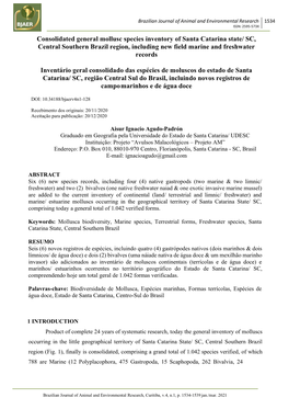 Consolidated General Mollusc Species Inventory of Santa Catarina State/ SC, Central Southern Brazil Region, Including New Field Marine and Freshwater Records