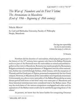 The War of Numbers and Its First Victim: the Aromanians in Macedonia