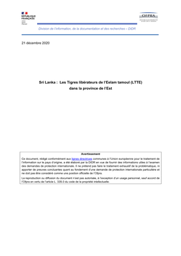Sri Lanka : Les Tigres Libérateurs De L'eelam Tamoul (LTTE) Dans La Province De L'est