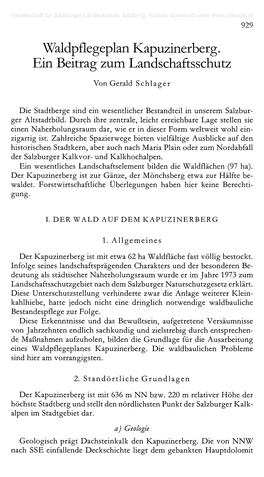 Waldpflegeplan Kapuzinerberg. Ein Beitrag Zum Landschaftsschutz