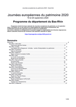 Journées Européennes Du Patrimoine 2020 : Grand Est