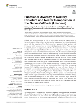 Functional Diversity of Nectary Structure and Nectar Composition in the Genus Fritillaria (Liliaceae)