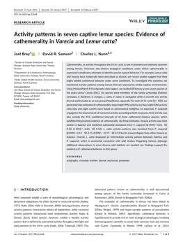 Activity Patterns in Seven Captive Lemur Species: Evidence of Cathemerality in Varecia and Lemur Catta?