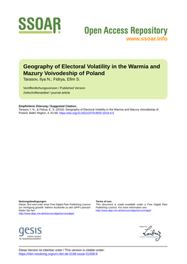 Geography of Electoral Volatility in the Warmia and Mazury Voivodeship of Poland Tarasov, Ilya N.; Fidrya, Efim S
