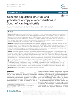 Genomic Population Structure and Prevalence of Copy Number Variations in South African Nguni Cattle Magretha Diane Wang1,2, Kennedy Dzama1, Charles A