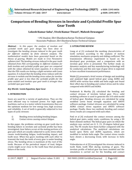 Comparison of Bending Stresses in Involute and Cycloidal Profile Spur Gear Tooth