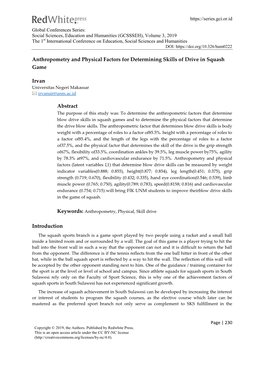 Anthropometry and Physical Factors for Determining Skills of Drive in Squash Game