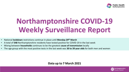 COVID-19 Weekly Surveillance Report