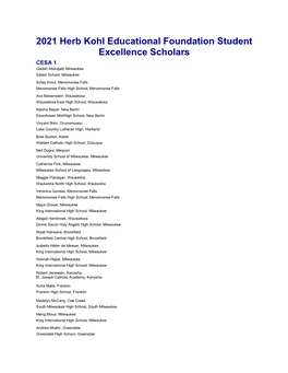2021 Herb Kohl Educational Foundation Student Excellence