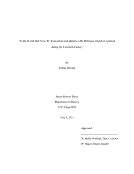 Evangelism and Identity in the Orthodox Church in America During