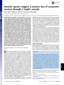 Invasive Species Triggers a Massive Loss of Ecosystem Services Through a Trophic Cascade