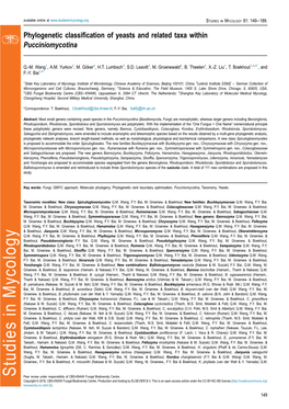 Phylogenetic Classification of Yeasts and Related Taxa Within Pucciniomycotina