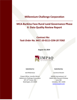 Millennium Challenge Corporation MCA-Burkina Faso Rural Land