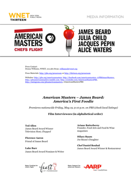 FINAL Film Interviewees American Masters James Beard
