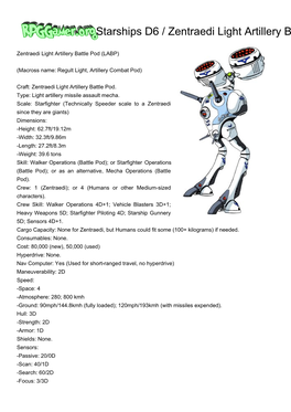 Starships D6 / Zentraedi Light Artillery Battle Pod (LABP