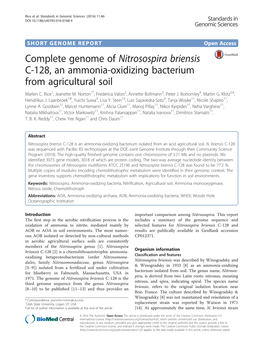 Complete Genome of Nitrosospira Briensis C-128, an Ammonia-Oxidizing Bacterium from Agricultural Soil Marlen C