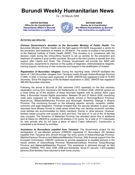 Burundi Weekly Humanitarian News 24 - 30 March 2008