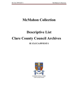Mcmahon Collection Descriptive List Clare County Council Archives