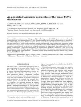 An Annotated Taxonomic Conspectus of the Genus Coffea (Rubiaceae)