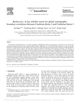 Bathynotus: a Key Trilobite Taxon for Global Stratigraphic Boundary Correlation Between Cambrian Series 2 and Cambrian Series 3