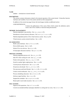 INTRO (9) Netbsd Kernel Developer's Manual INTRO (9) NAME Intro