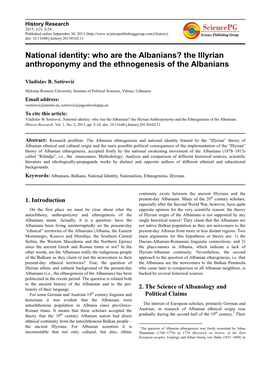 National Identity: Who Are the Albanians? the Illyrian Anthroponymy and the Ethnogenesis of the Albanians