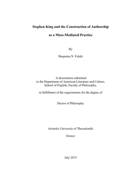 Stephen King and the Construction of Authorship As a Mass-Mediated Practice