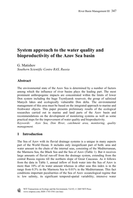 System Approach to the Water Quality and Bioproductivity of the Azov Sea Basin