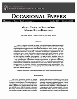 OCCASIONAL PAPERS Museum of Texas Tech University Number 269 8 October 2007