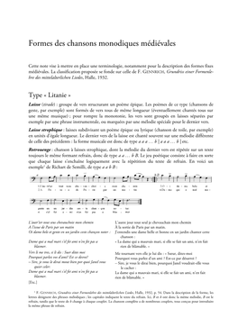 Formes Des Chansons Monodiques Médiévales