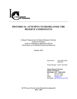 Historical Attempts to Reorganize the Reserve Components