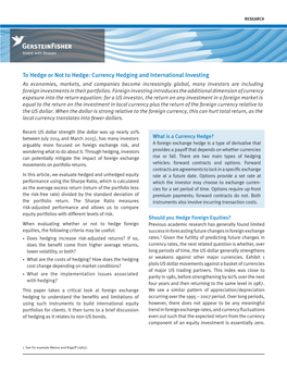 To Hedge Or Not to Hedge: Currency Hedging and International Investing